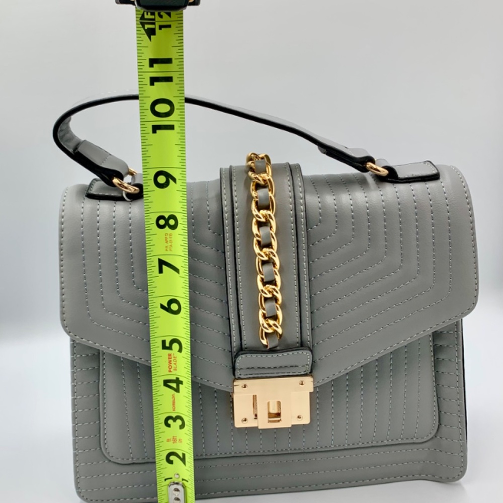 Cashmere Grey gold-tone chain top handle quilted satchel crossbody shoulder bag - Picture 10 of 15